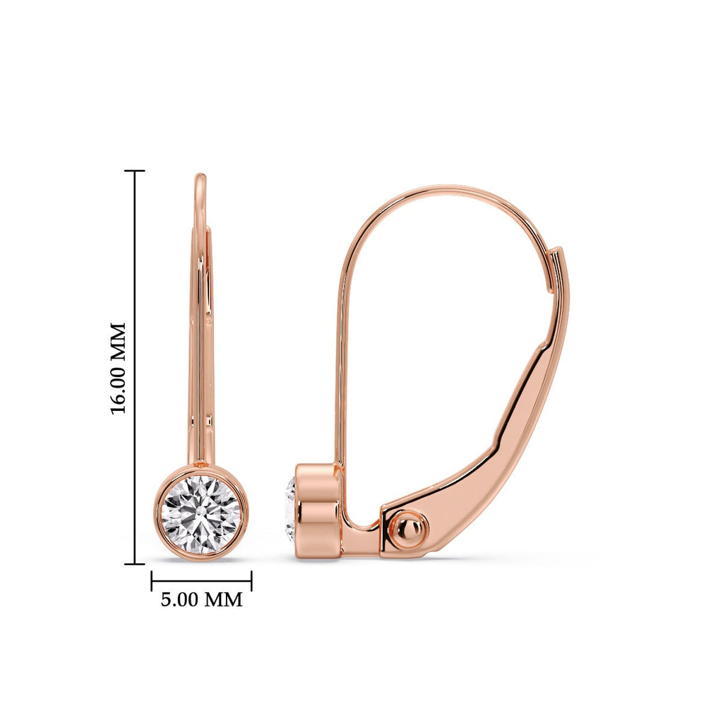 Lever Back Bezel Set Round Diamond Earrings