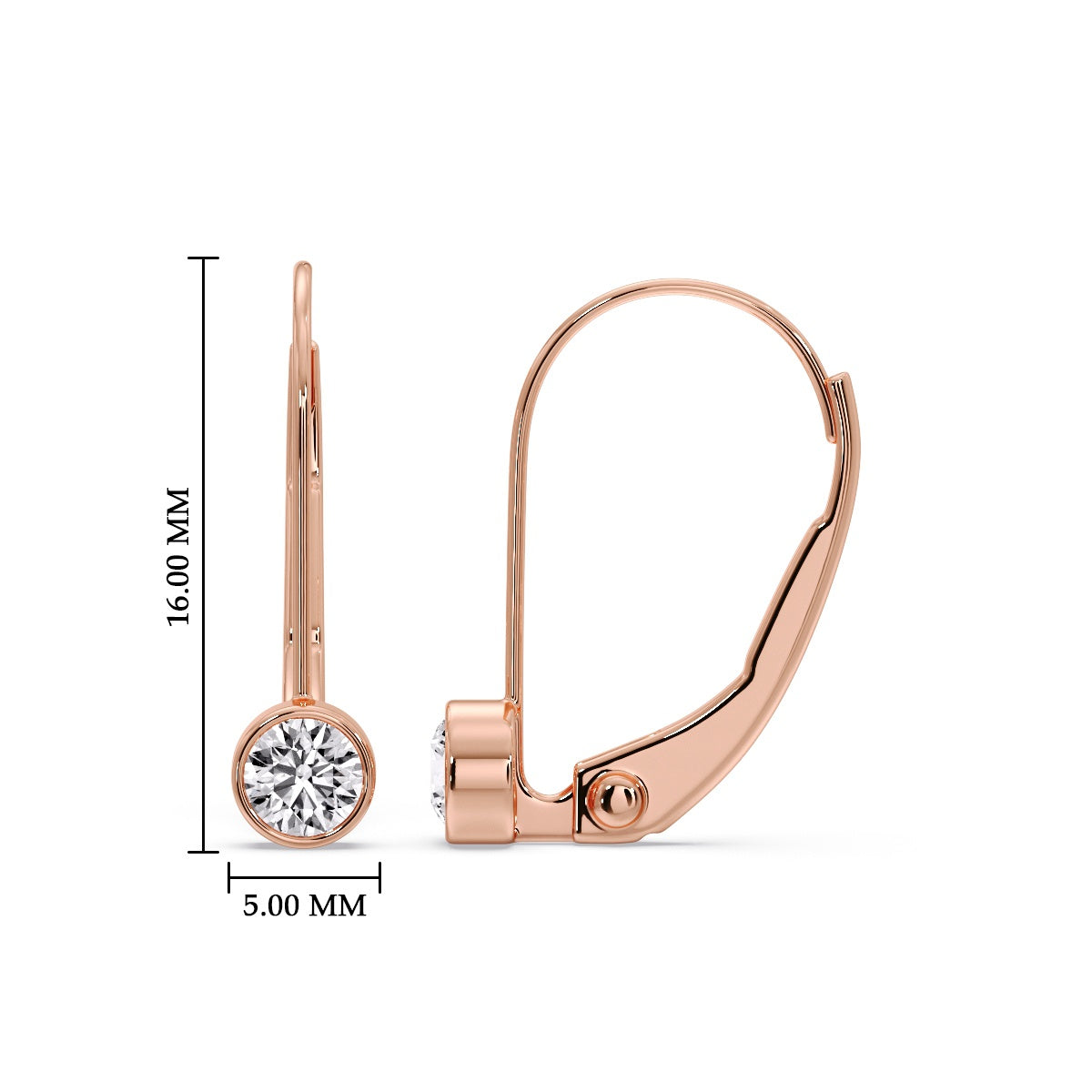 Lever Back Bezel Set Round Diamond Earrings