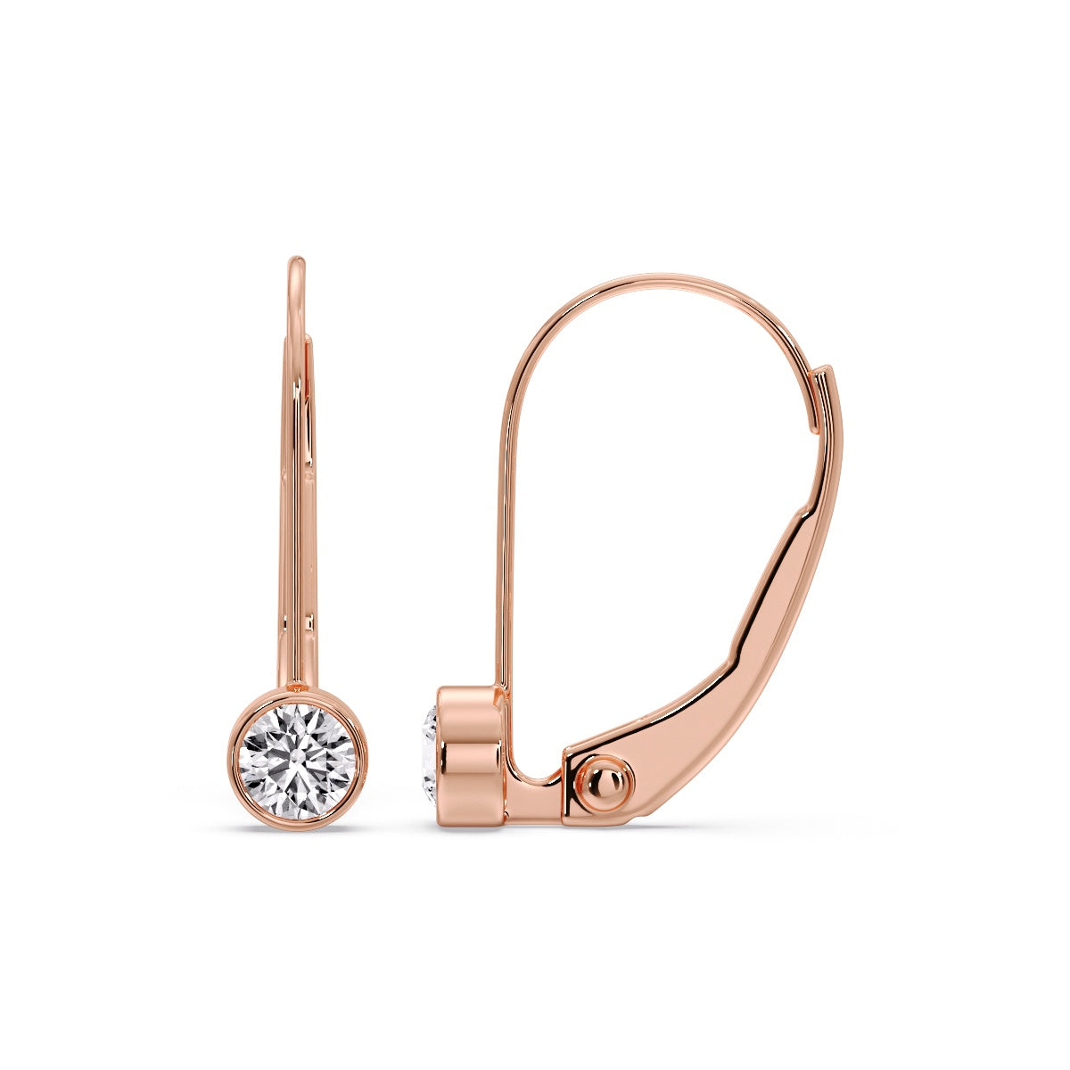Lever Back Bezel Set Round Diamond Earrings