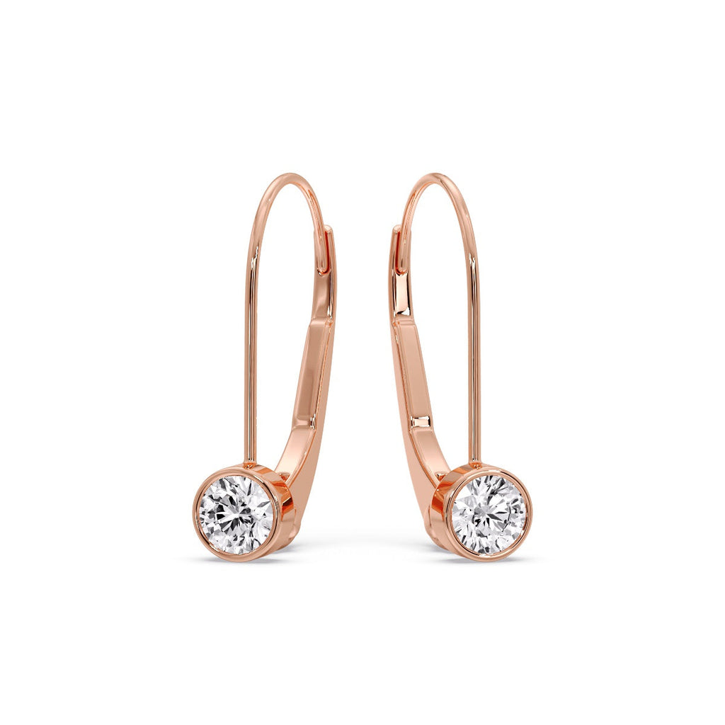 Lever Back Bezel Set Round Diamond Earrings