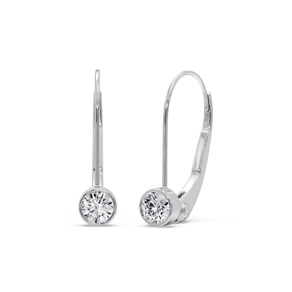 Lever Back Bezel Set Round Diamond Earrings