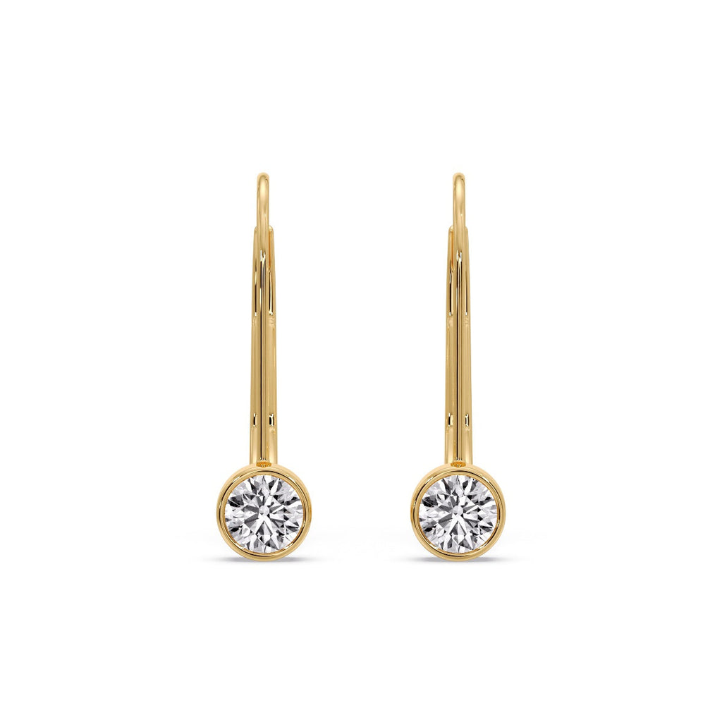 Lever Back Bezel Set Round Diamond Earrings