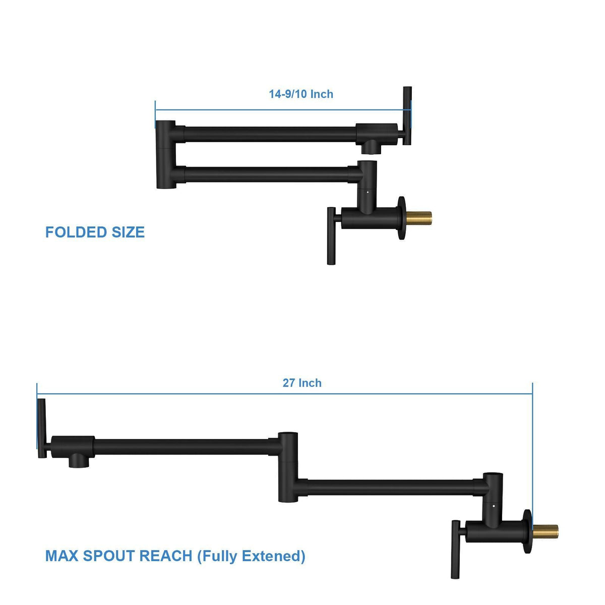Modern Wall Mount Pot Filler Faucet with Folding Stretchable Spout - Gold or Black