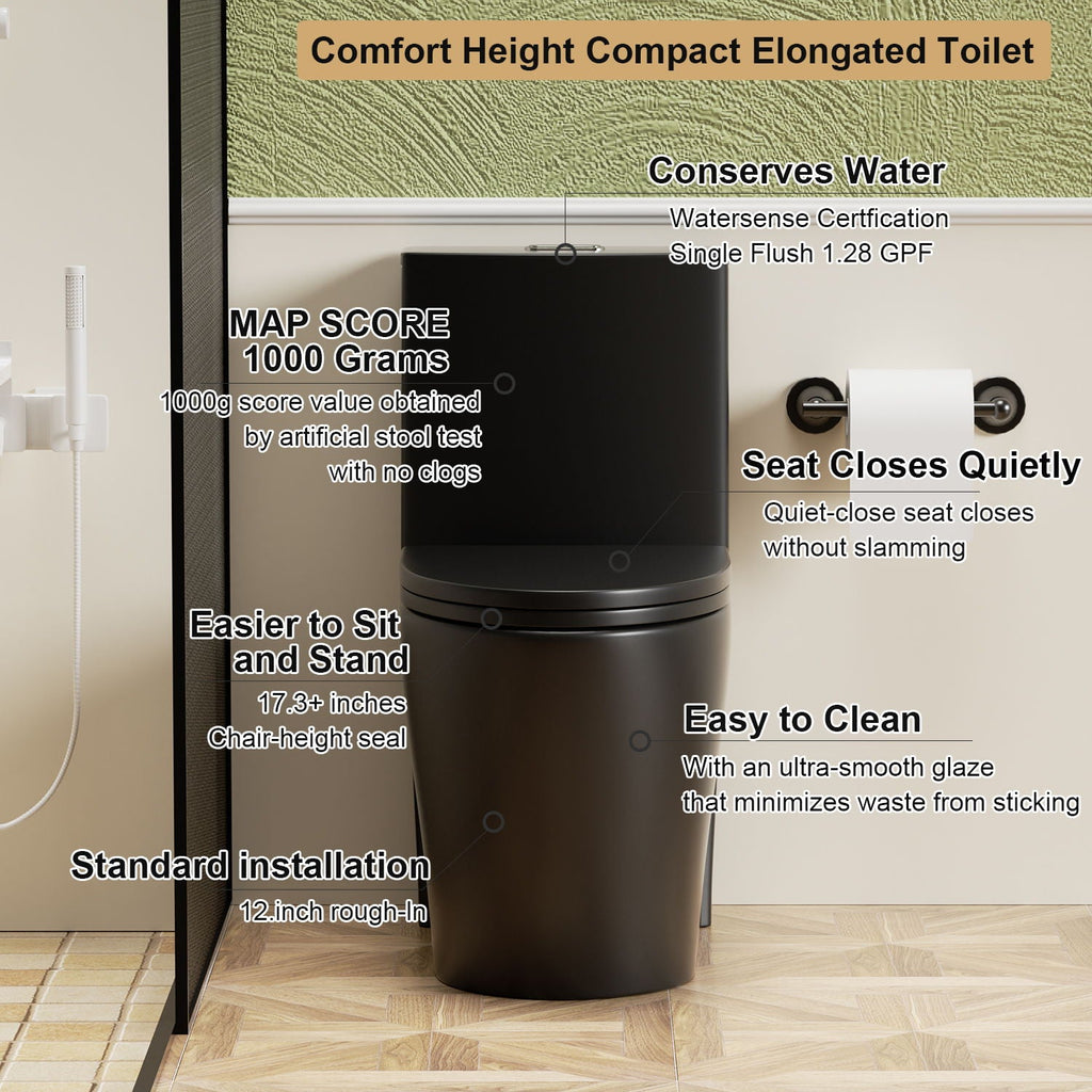 One-Piece Tornado Dual-Flush Toilet with Soft-Close Seat - Gray, Pink or Black