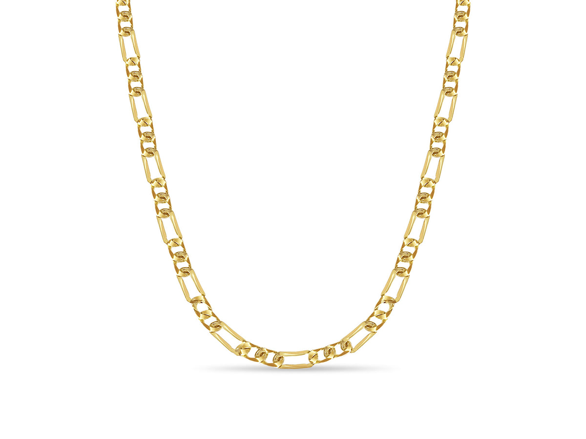 Figaro Solid White/Yellow/Rose Gold Handmade Necklace , 7mm, 16-30 Inch