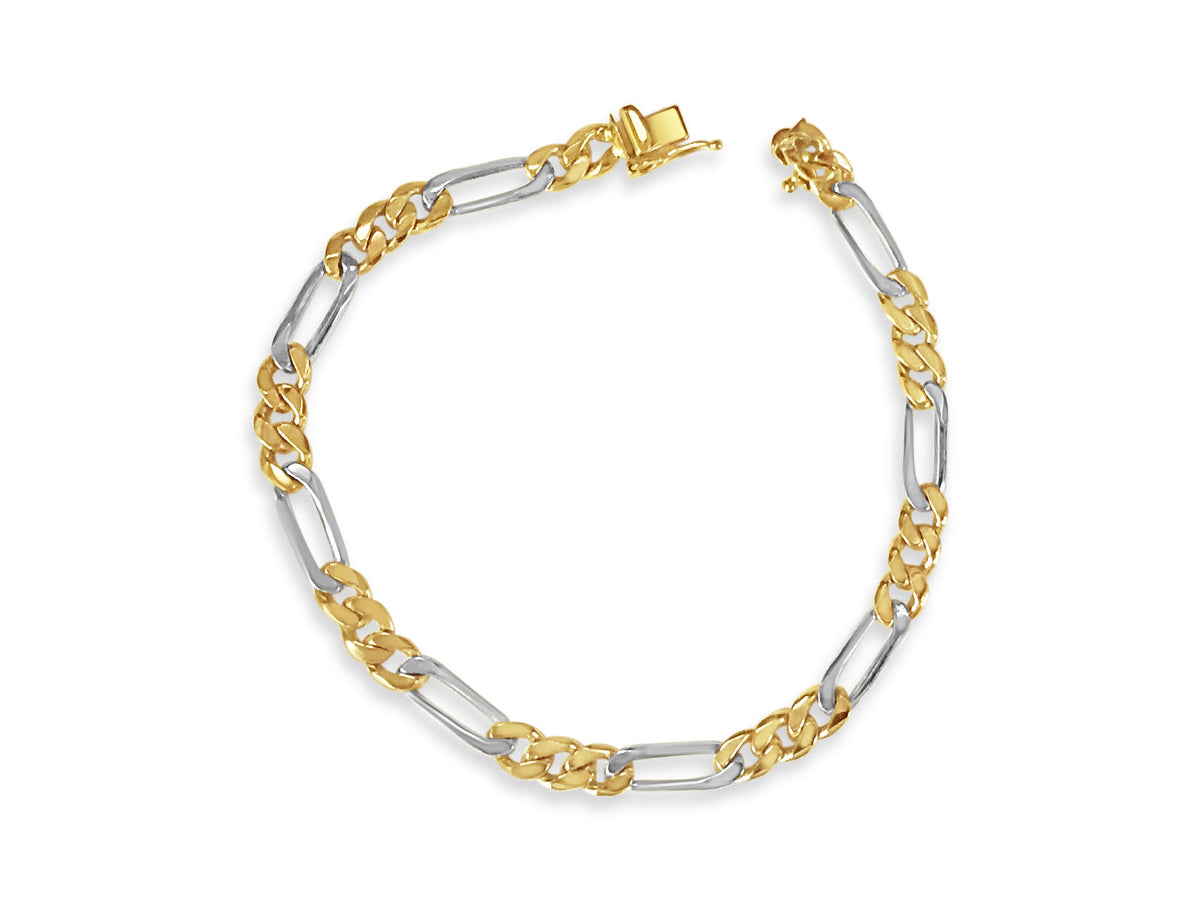 Figaro Solid White/Yellow/Rose Gold Handmade Bracelet , 5mm, 6.5-10 Inch