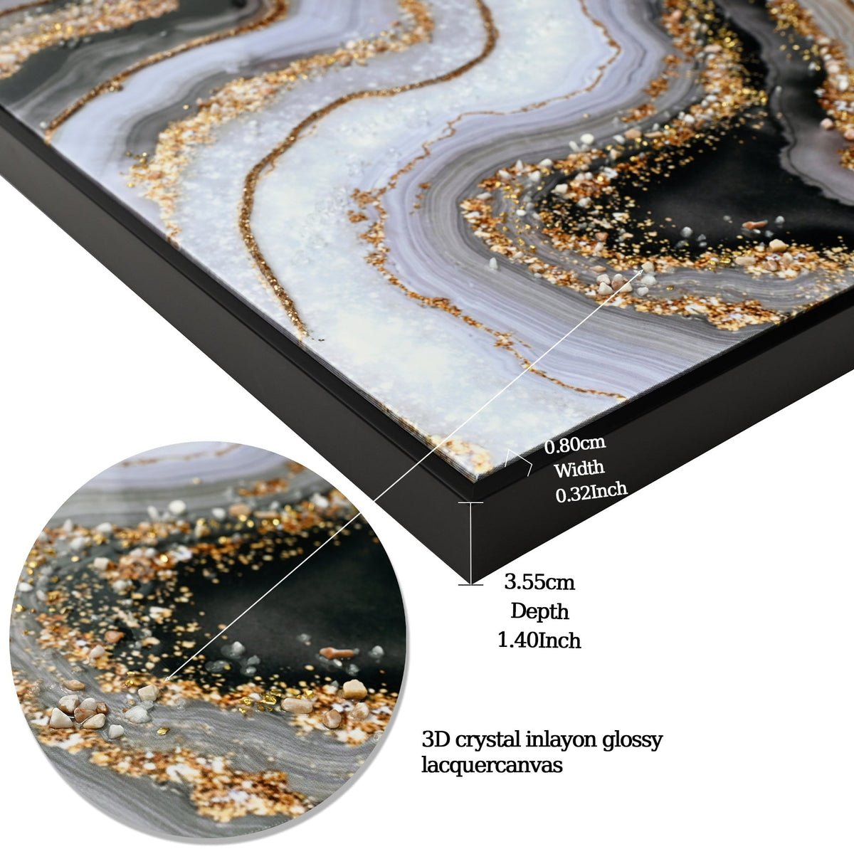 Black, Gray & Gold Canvas Wall Art with Hand-Painted Detailing