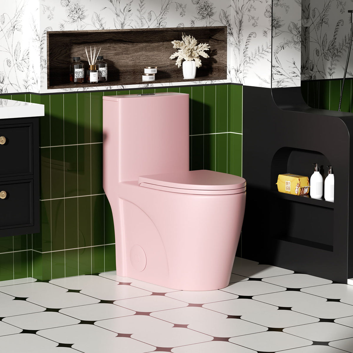 One-Piece Tornado Dual-Flush Toilet with Soft-Close Seat - Gray, Pink or Black