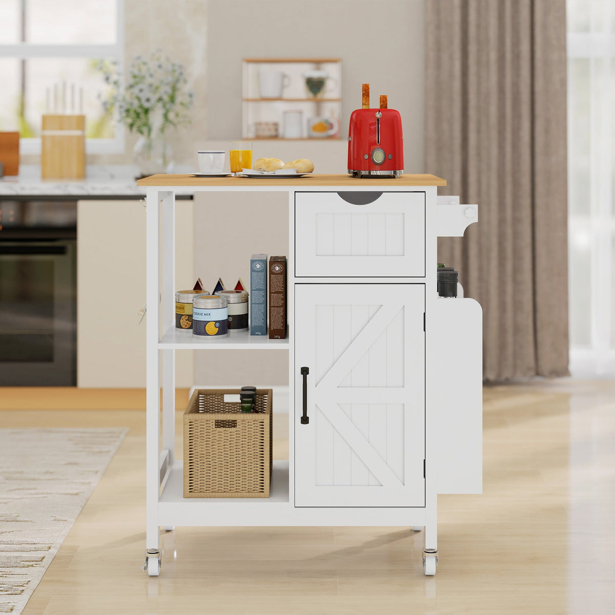 Kitchen Island Cart with Mobile Storage Cabinets