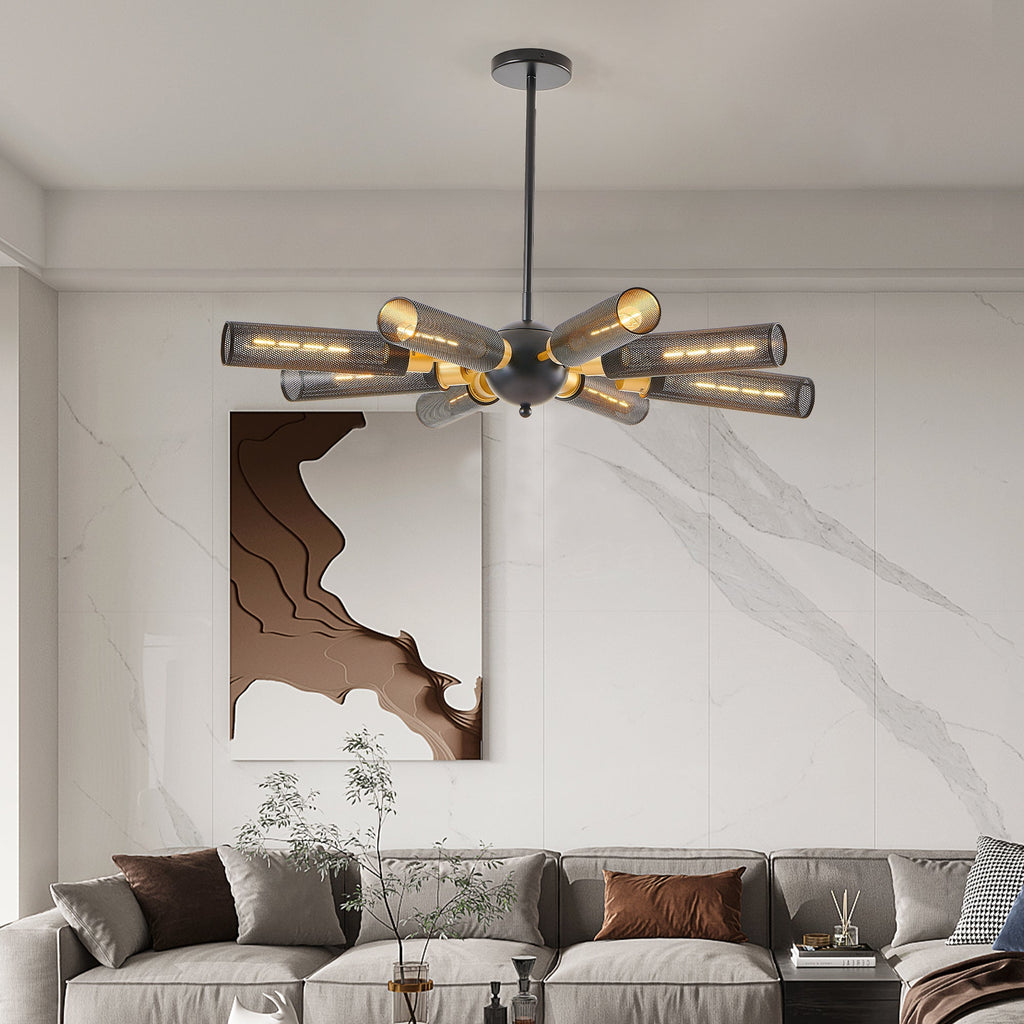 34' Modern Industrial Sputnik 8-Light Chandelier