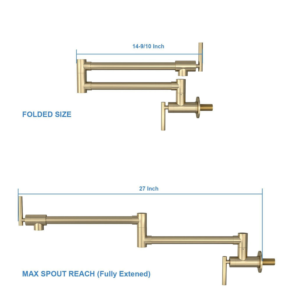 Modern Wall Mount Pot Filler Faucet with Folding Stretchable Spout - Gold or Black