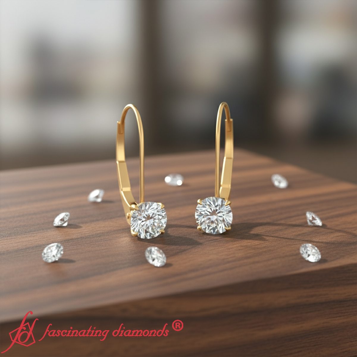 1 Carat Round Diamond Lever Back Earrings
