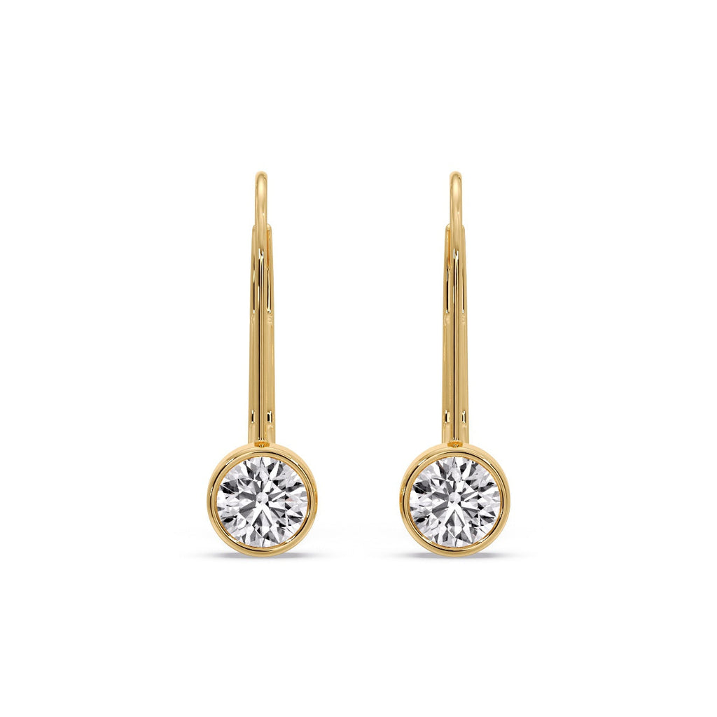 Lever Back Bezel Set Round Diamond Earrings