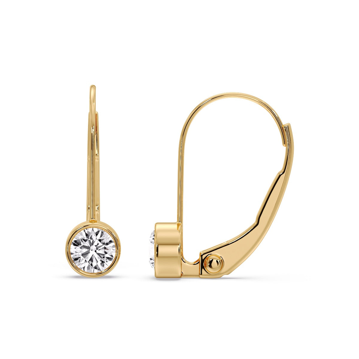 Lever Back Bezel Set Round Diamond Earrings