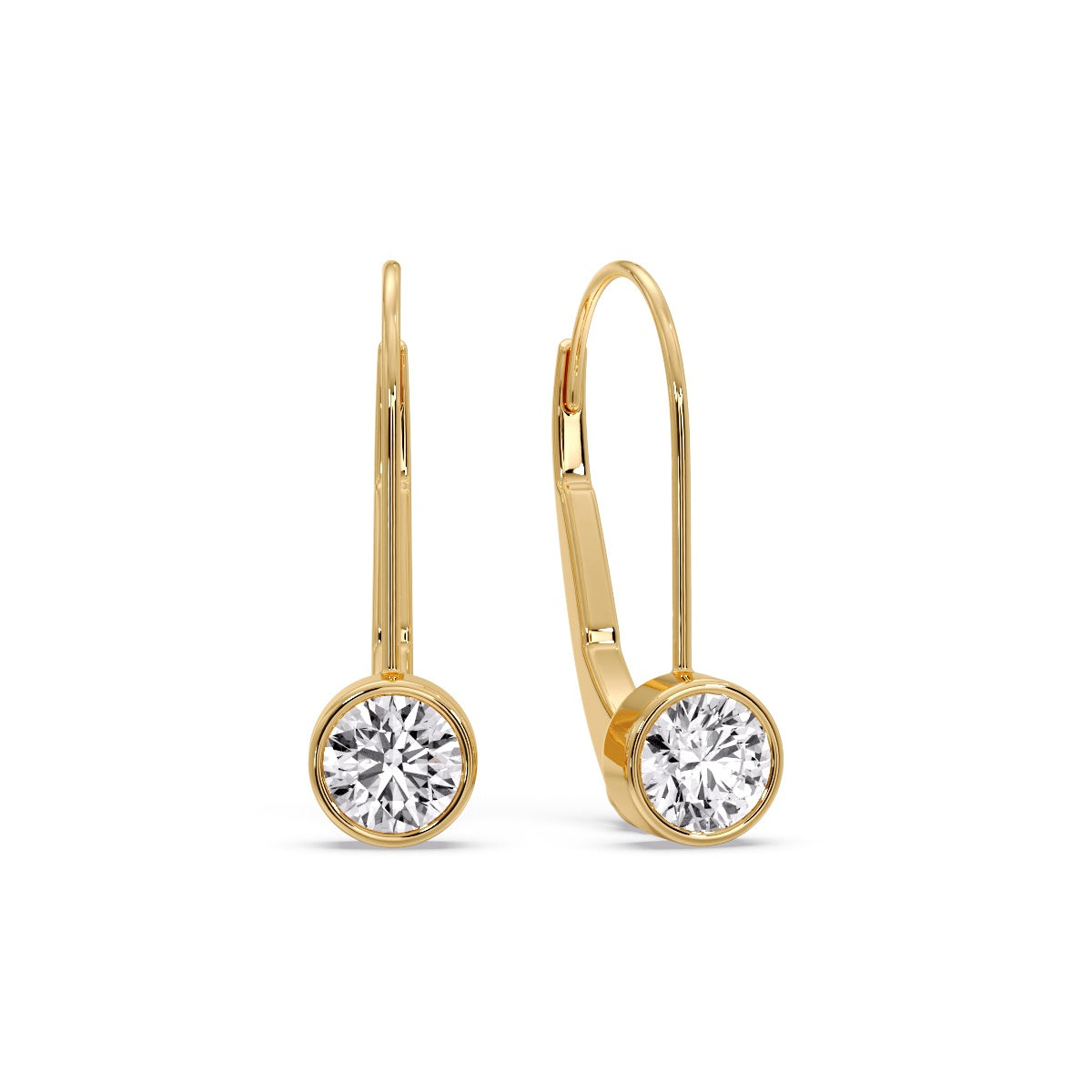 Lever Back Bezel Set Round Diamond Earrings