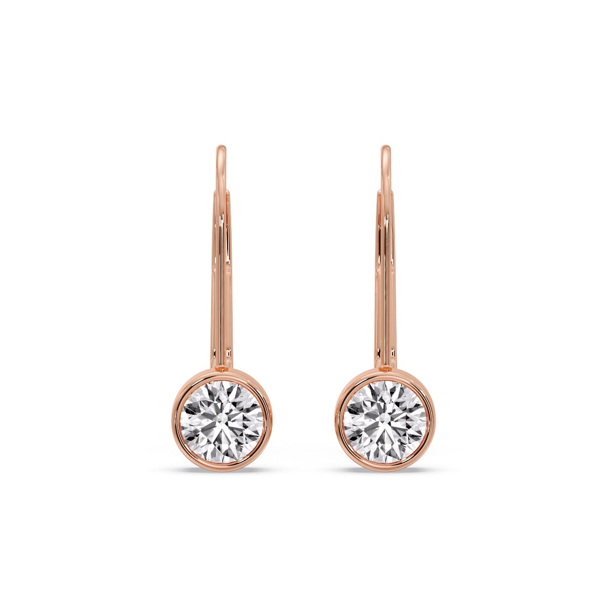 Lever Back Bezel Set Round Diamond Earrings