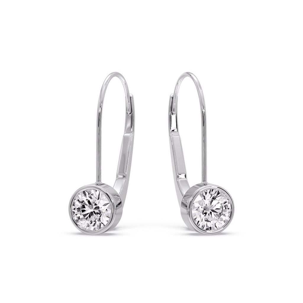 Lever Back Bezel Set Round Diamond Earrings
