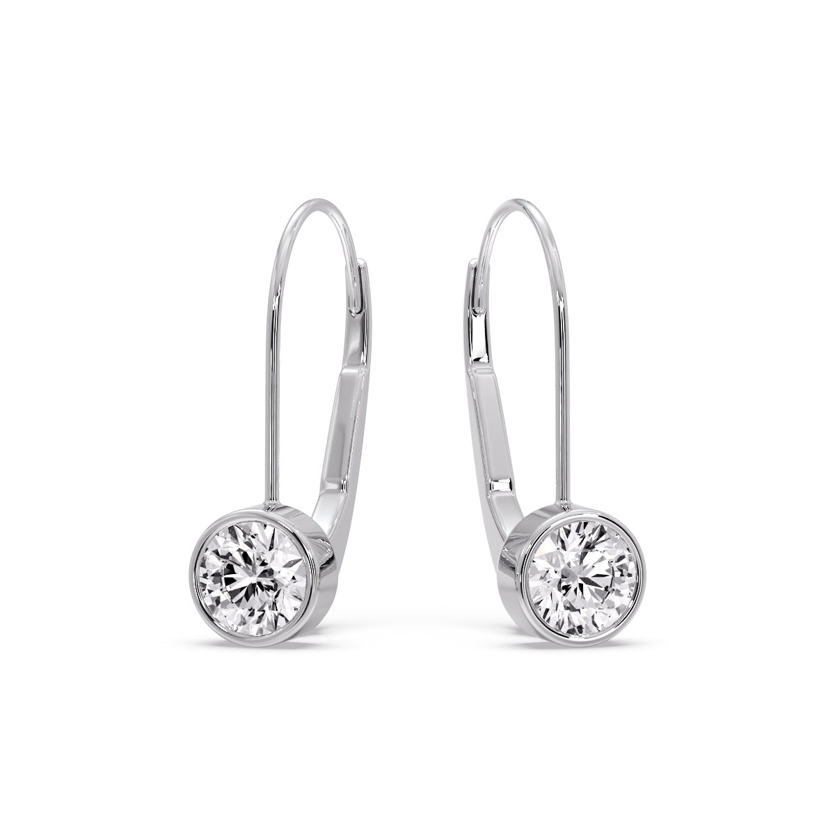 Lever Back Bezel Set Round Diamond Earrings