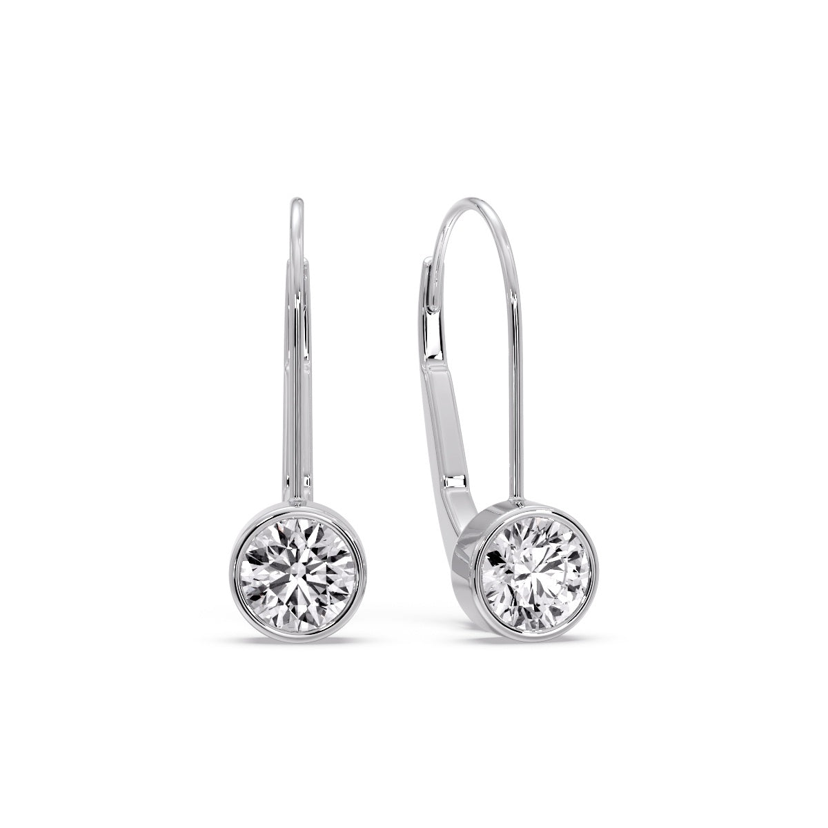 Lever Back Bezel Set Round Diamond Earrings