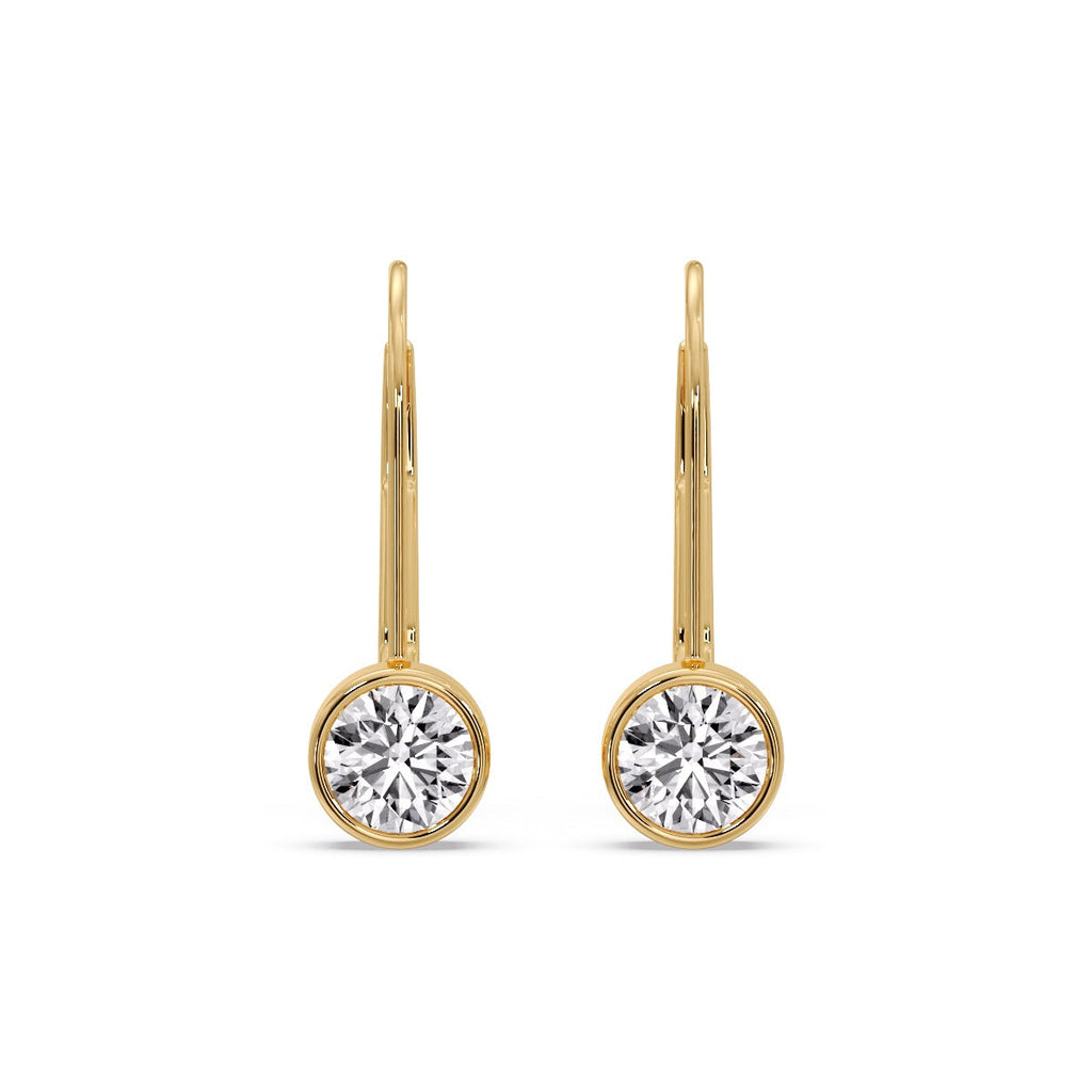 Lever Back Bezel Set Round Diamond Earrings