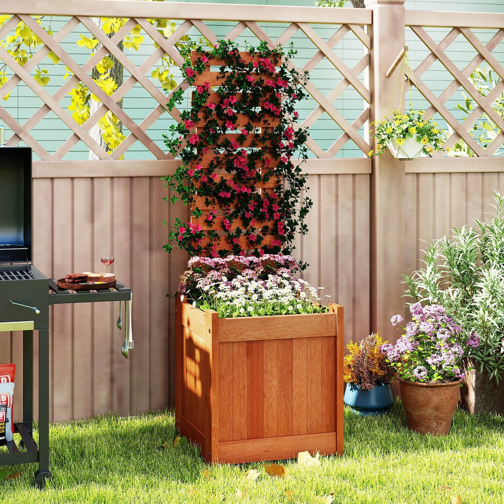 Outdoor Wooden Raised Garden Bed with Trellis