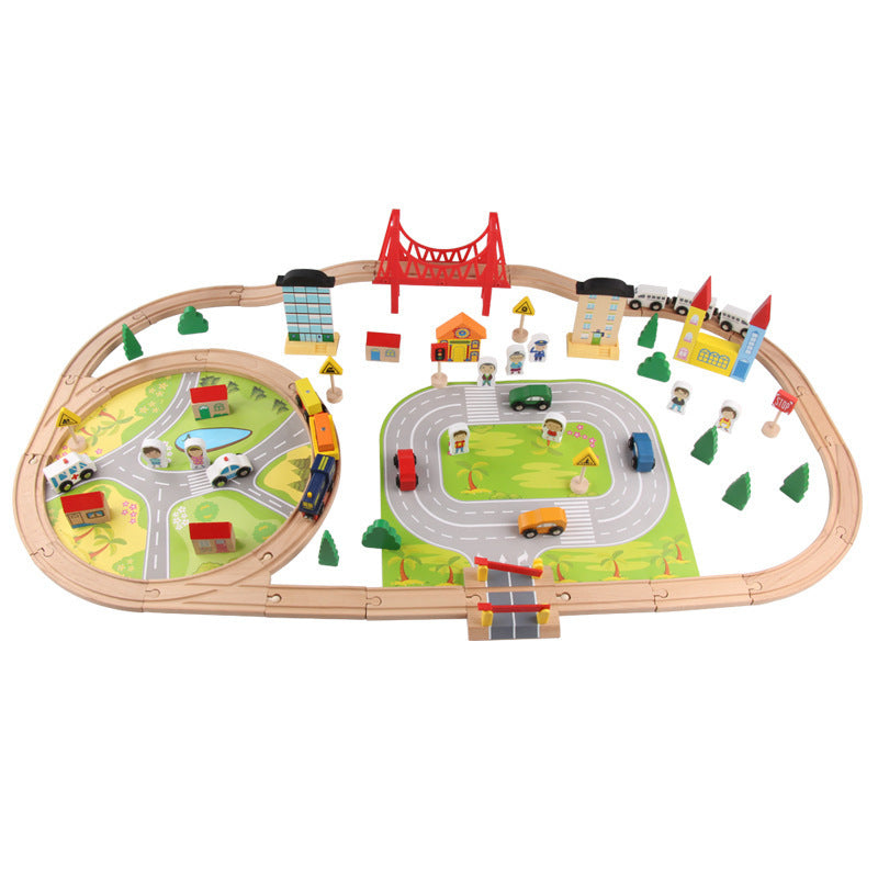 82-Piece Beech Wood Train Track Set — Ages 4–6