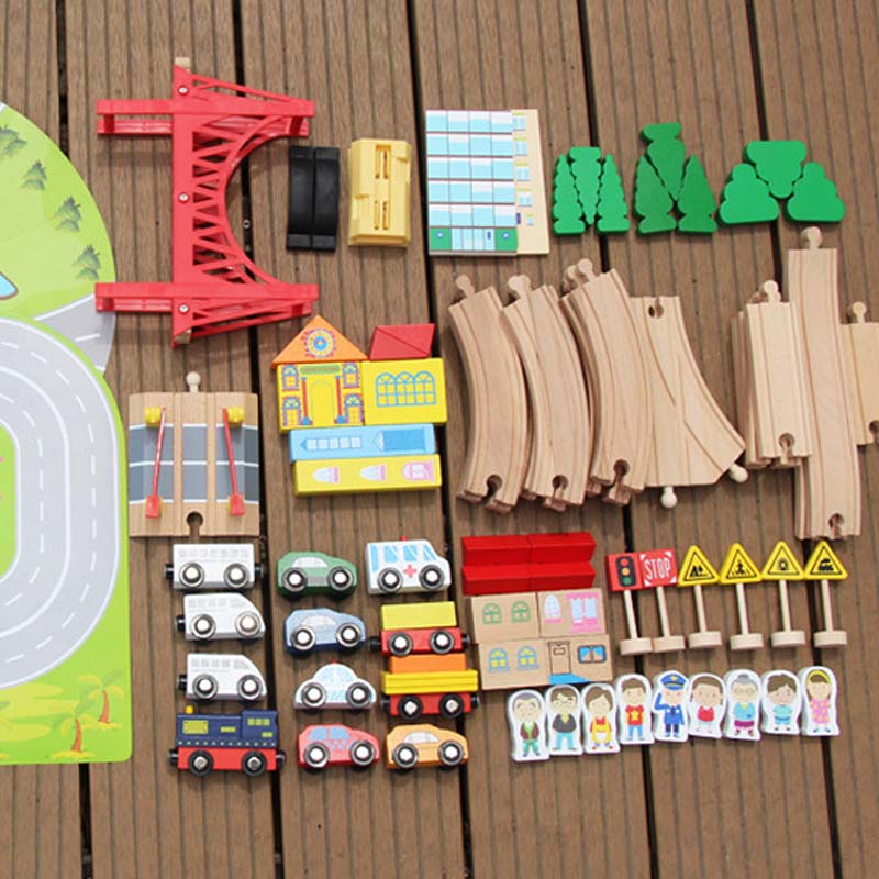 82-Piece Beech Wood Train Track Set — Ages 4–6