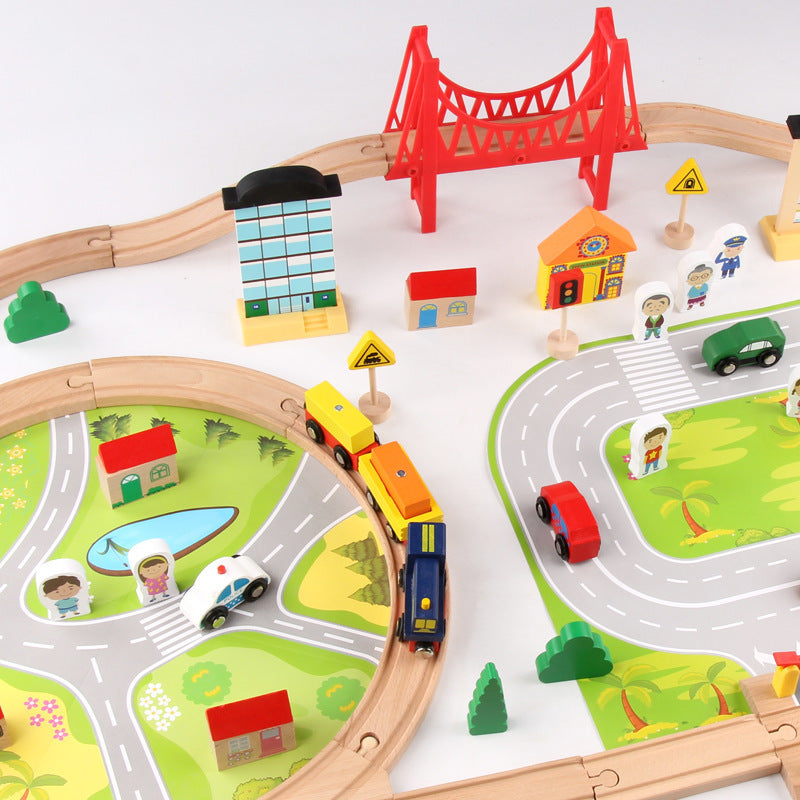82-Piece Beech Wood Train Track Set — Ages 4–6