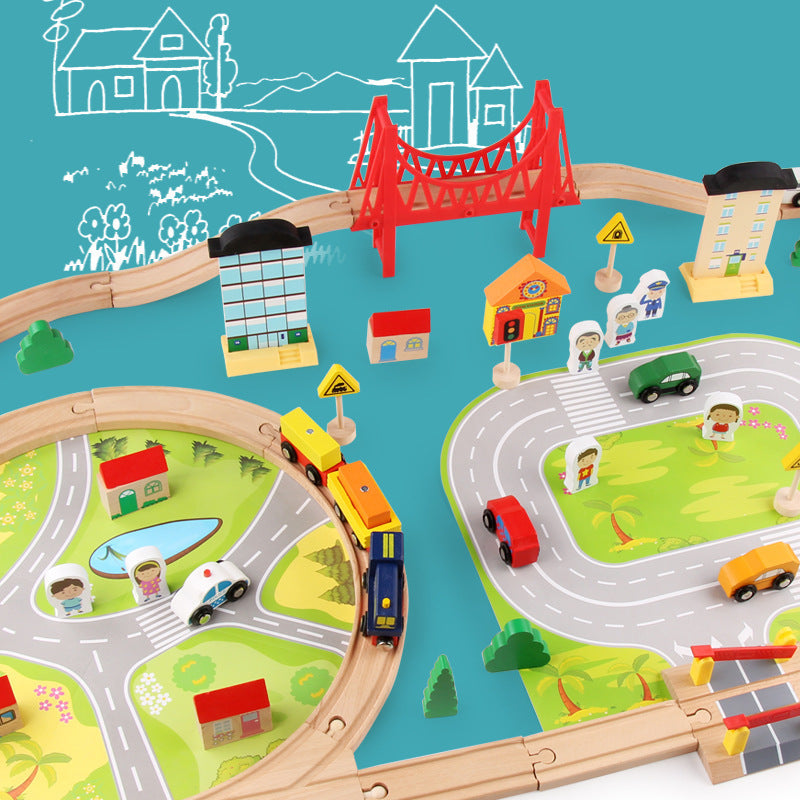 82-Piece Beech Wood Train Track Set — Ages 4–6