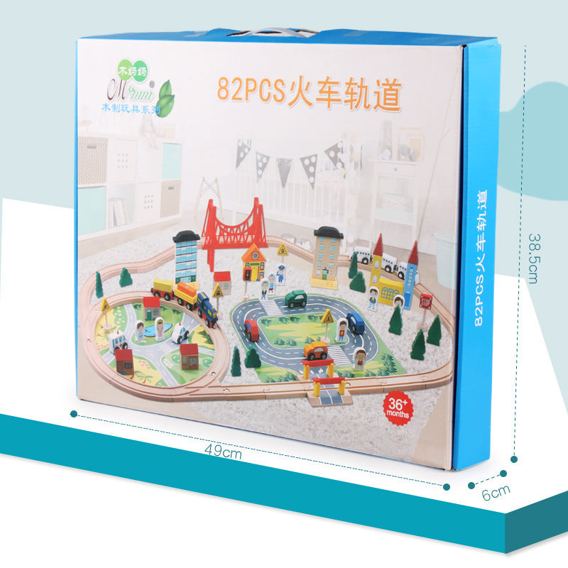 82-Piece Beech Wood Train Track Set — Ages 4–6
