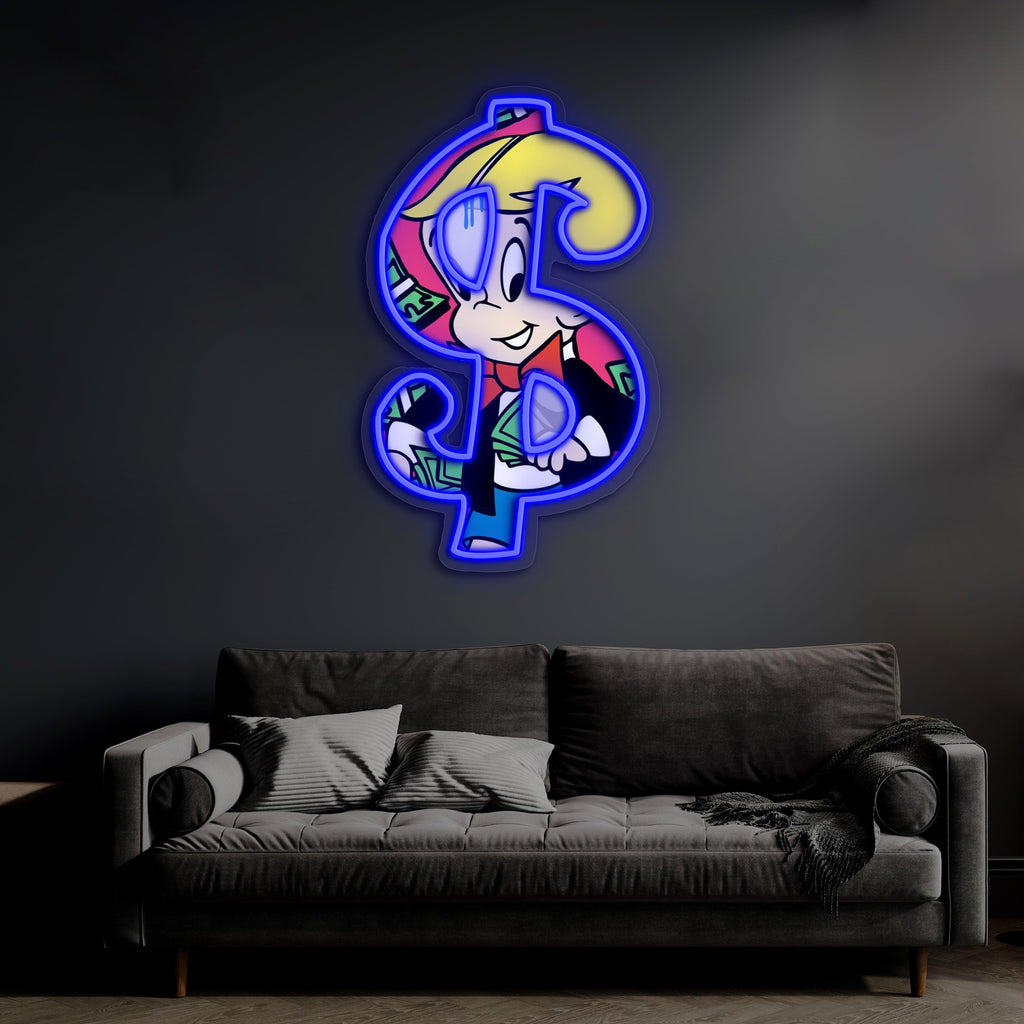 LED Neon Richie Rich Custom Wall Art Sign - Handcrafted Premium Pop Culture Decor