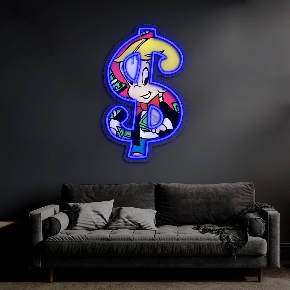 LED Neon Richie Rich Custom Wall Art Sign - Handcrafted Premium Pop Culture Decor
