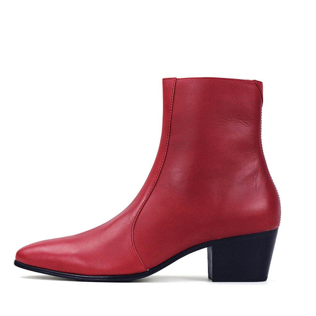 OSSTONE Men Chelsea Ankle Boots Leather Heeled Boots With Side Zipper Cuban Heel Dress Boots Disco Shoes OS-JY051