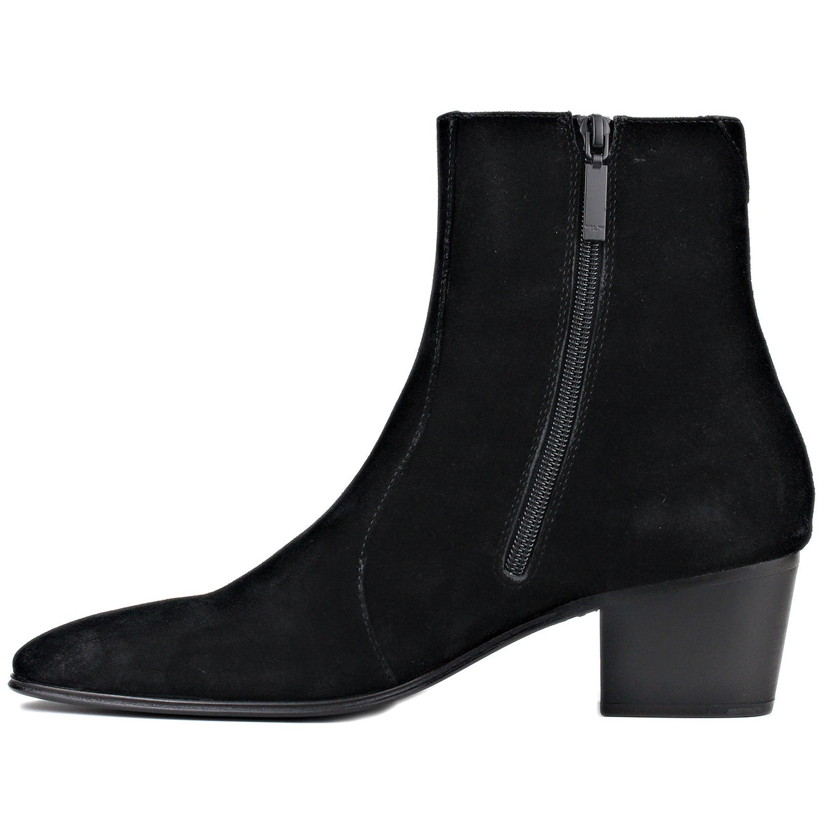OSSTONE Men Chelsea Ankle Boots Leather Heeled Boots With Side Zipper Cuban Heel Dress Boots Disco Shoes OS-JY051 BLACK SUEDE