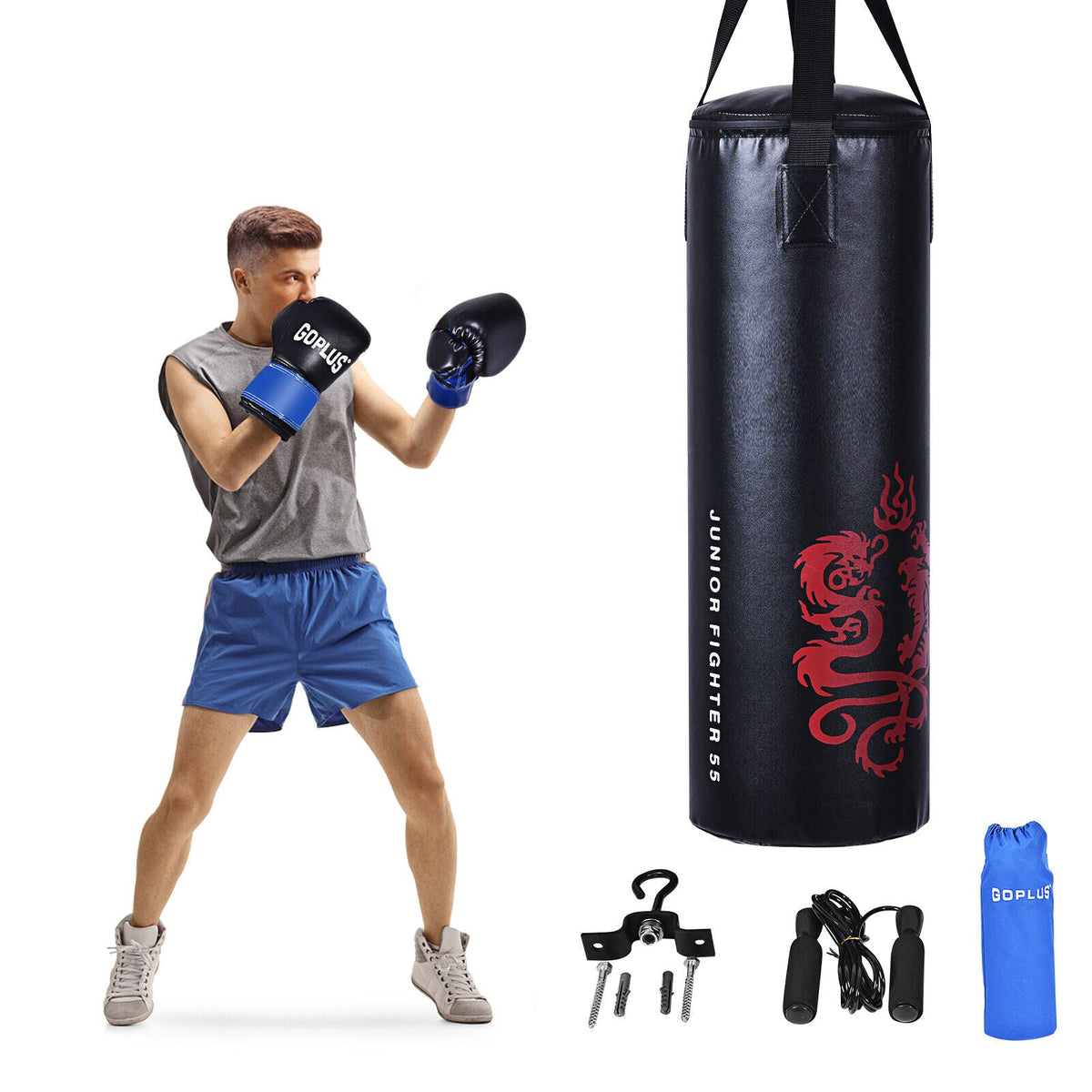40 lb Punching Bag Set with Gloves, Jump Rope, Hook & Carry Bag