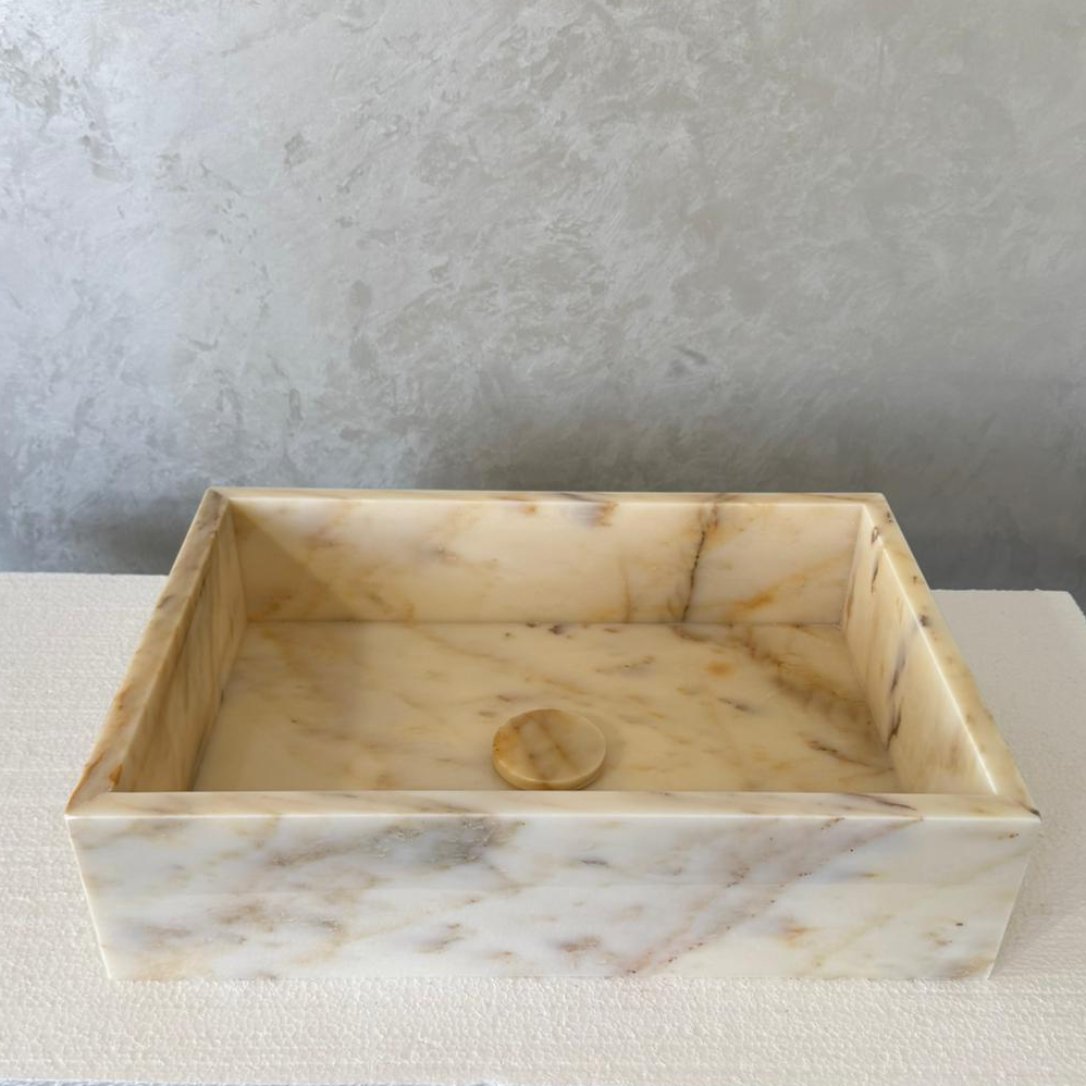 Calacatta Gold Natural Stone Marble Vanity Sink - Handmade Luxury