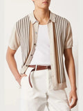Men's Full Size Striped Button-Up Short Sleeve Shirt