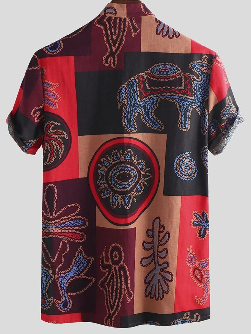 Men's Full Size Ethnic Print Short Sleeve Shirt