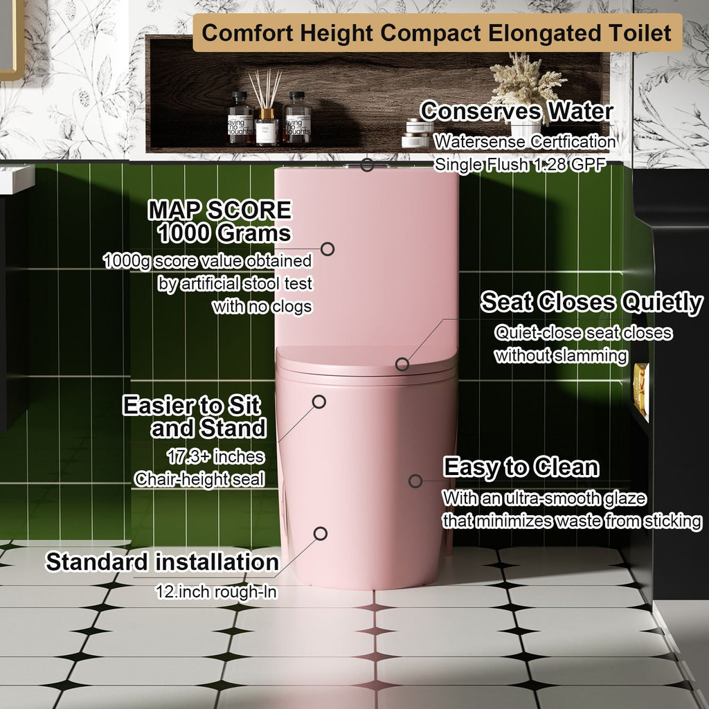 One-Piece Tornado Dual-Flush Toilet with Soft-Close Seat - Gray, Pink or Black