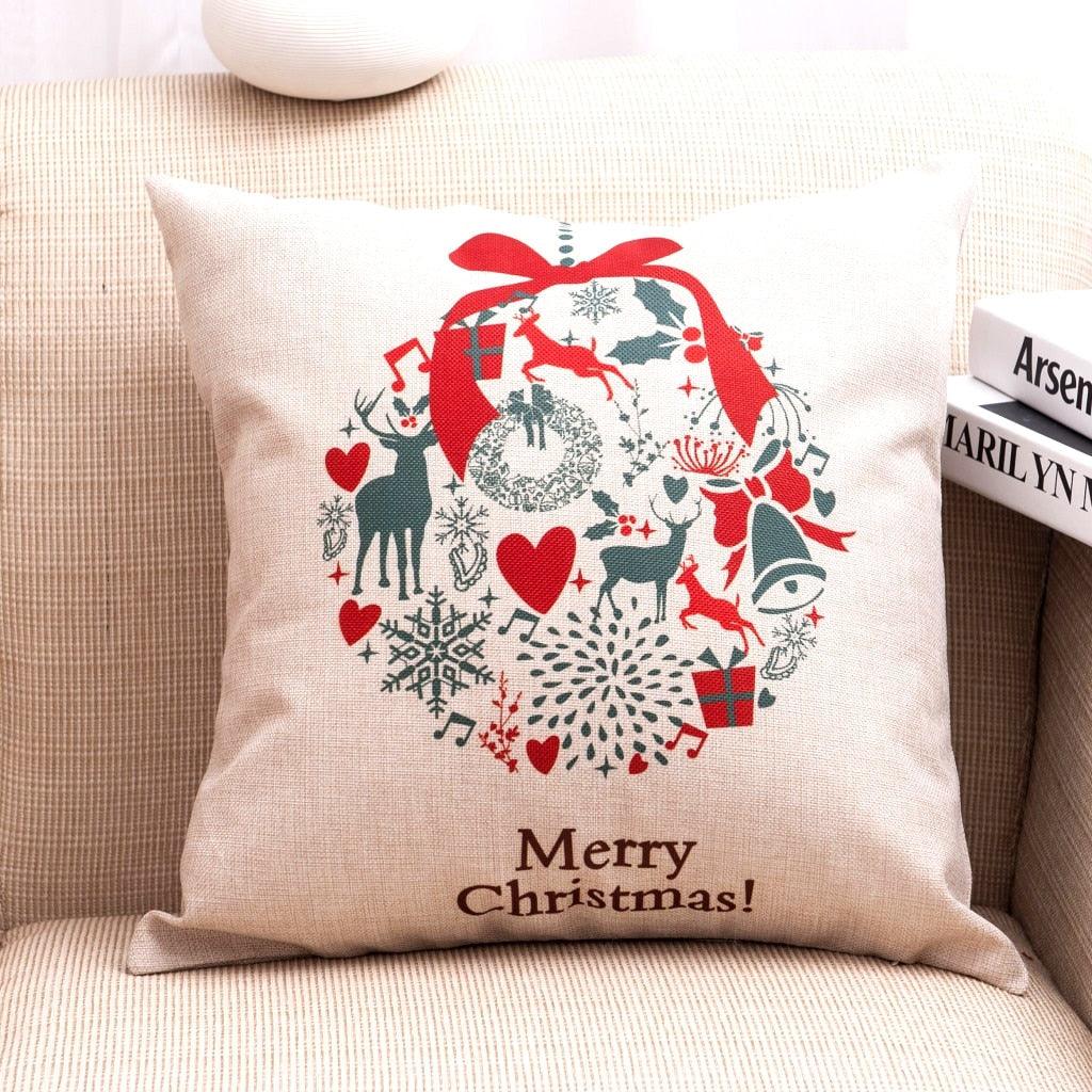 1Pcs Happy New Year Christmas Decorations Pillows Cover Merry Christmas Throw Cushion Covers Tree Reindeer Star Pillow Case For Party Home Decoration 45x45CM