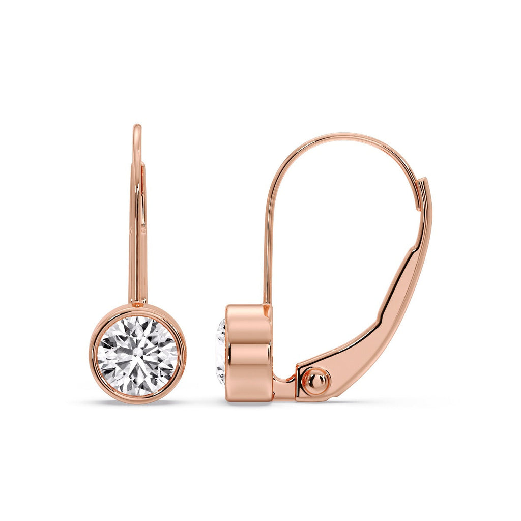 Lever Back Bezel Set Round Diamond Earrings