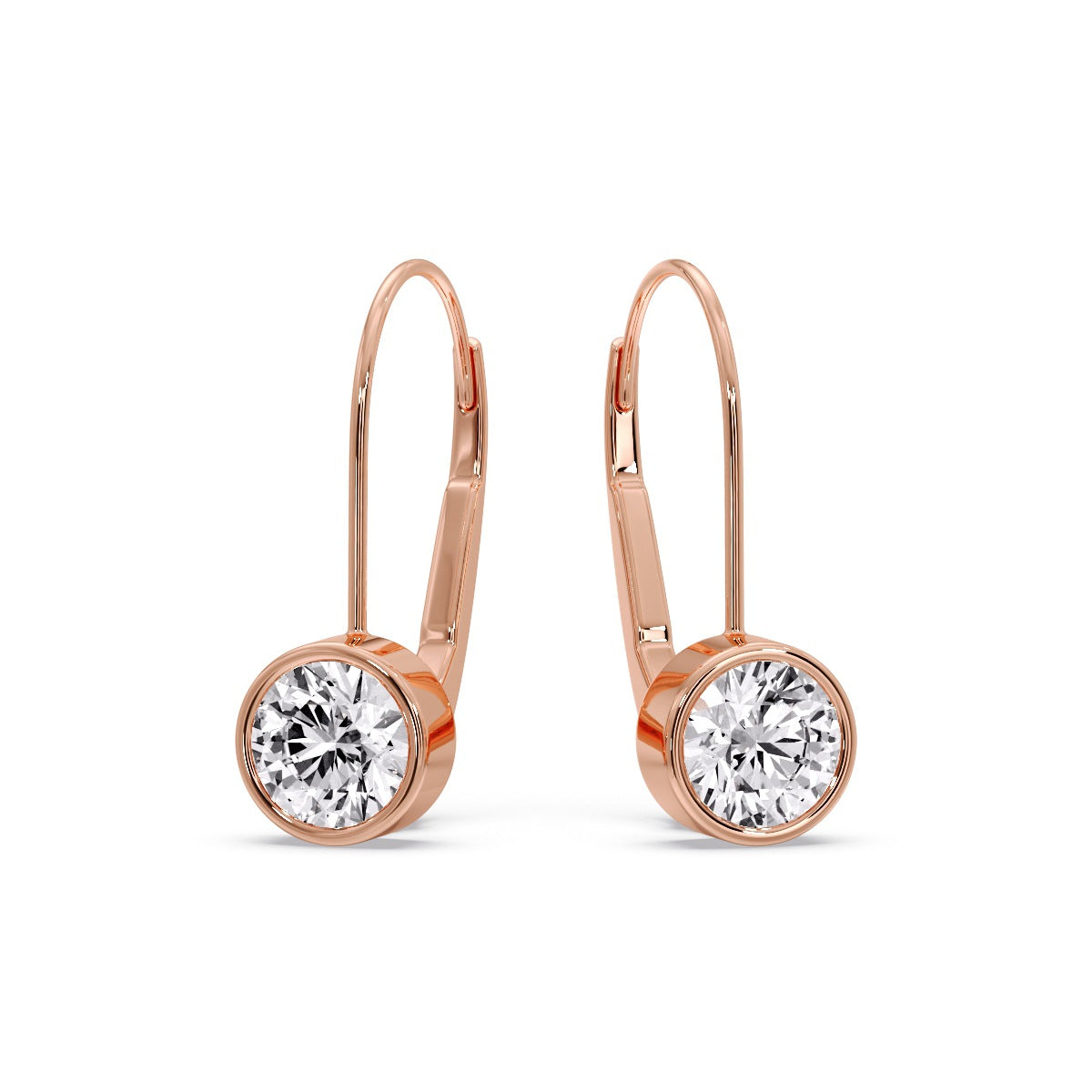 Lever Back Bezel Set Round Diamond Earrings