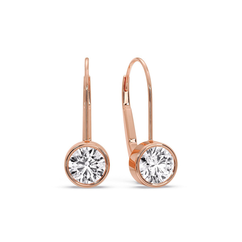 Lever Back Bezel Set Round Diamond Earrings
