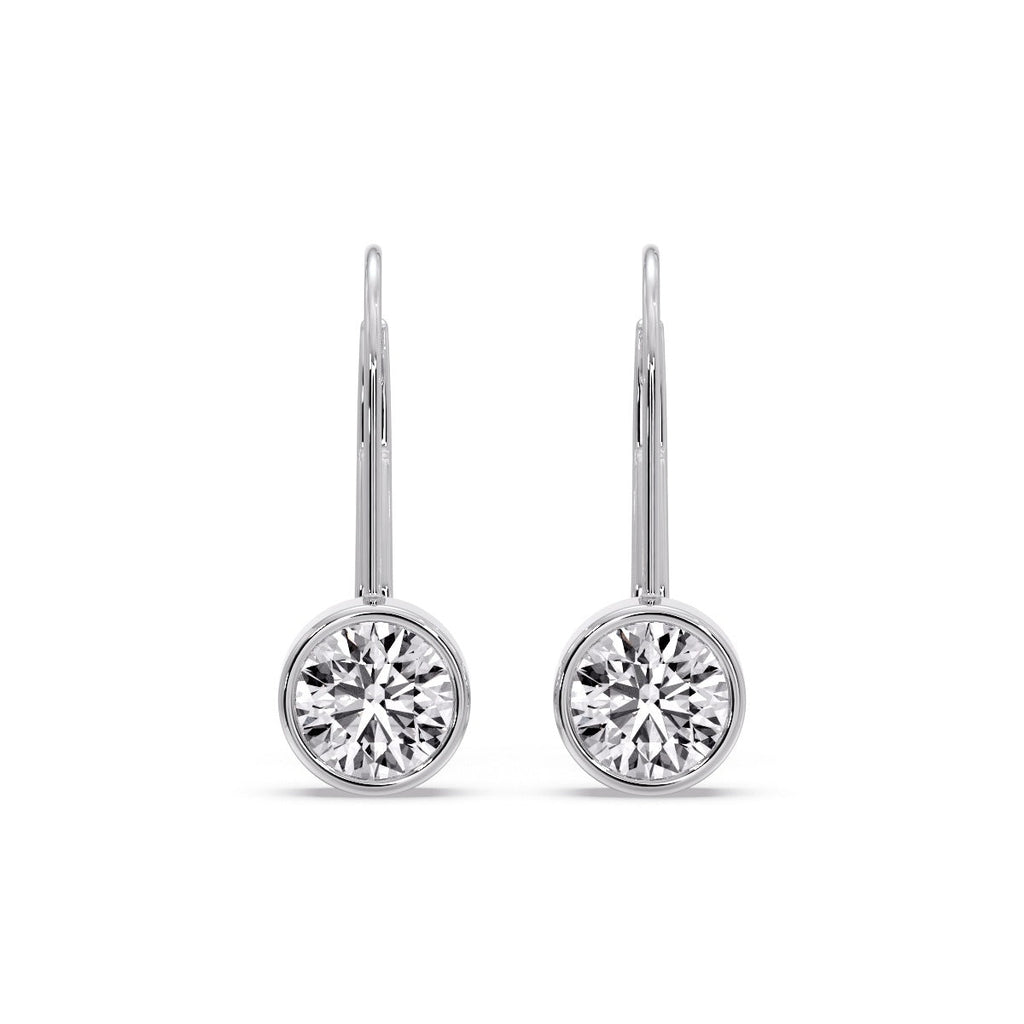 Lever Back Bezel Set Round Diamond Earrings