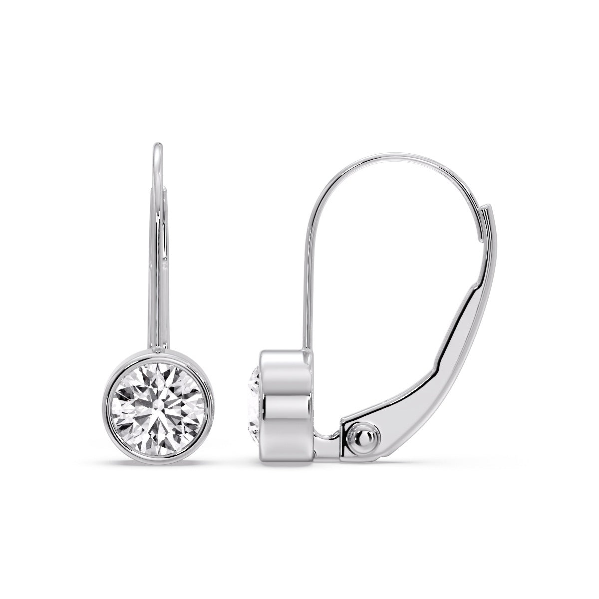 Lever Back Bezel Set Round Diamond Earrings