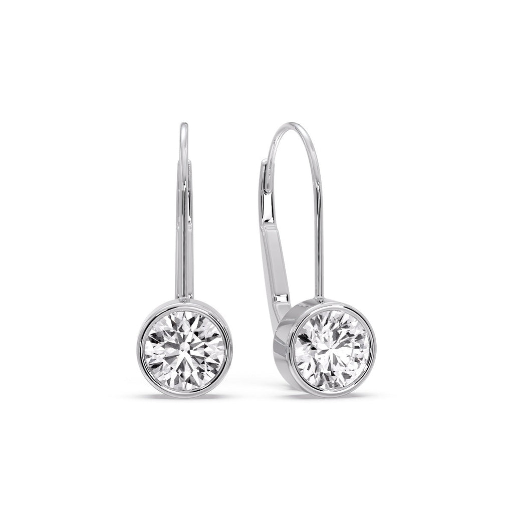 Lever Back Bezel Set Round Diamond Earrings