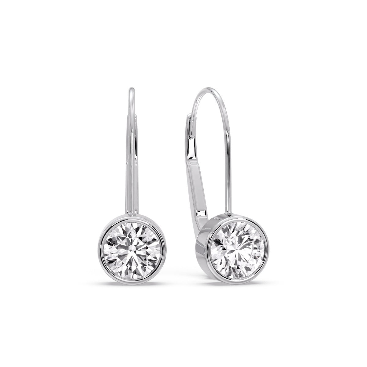 Lever Back Bezel Set Round Diamond Earrings