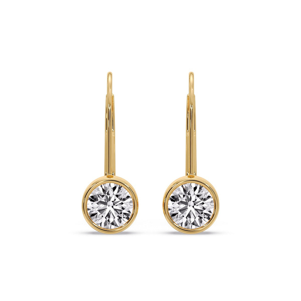 Lever Back Bezel Set Round Diamond Earrings
