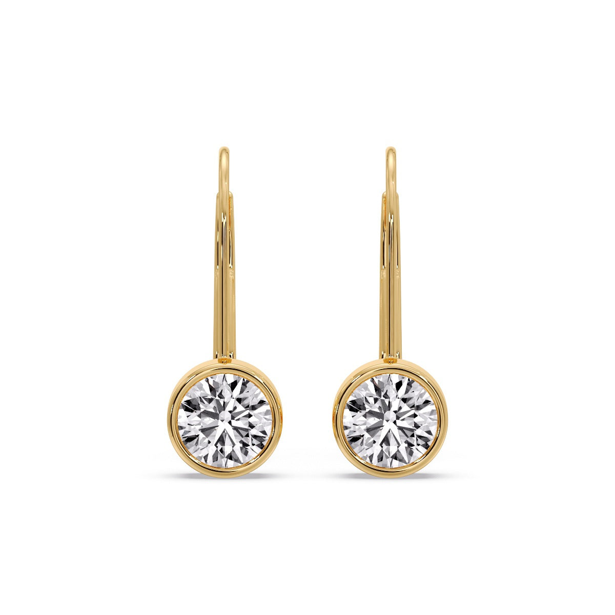 Lever Back Bezel Set Round Diamond Earrings