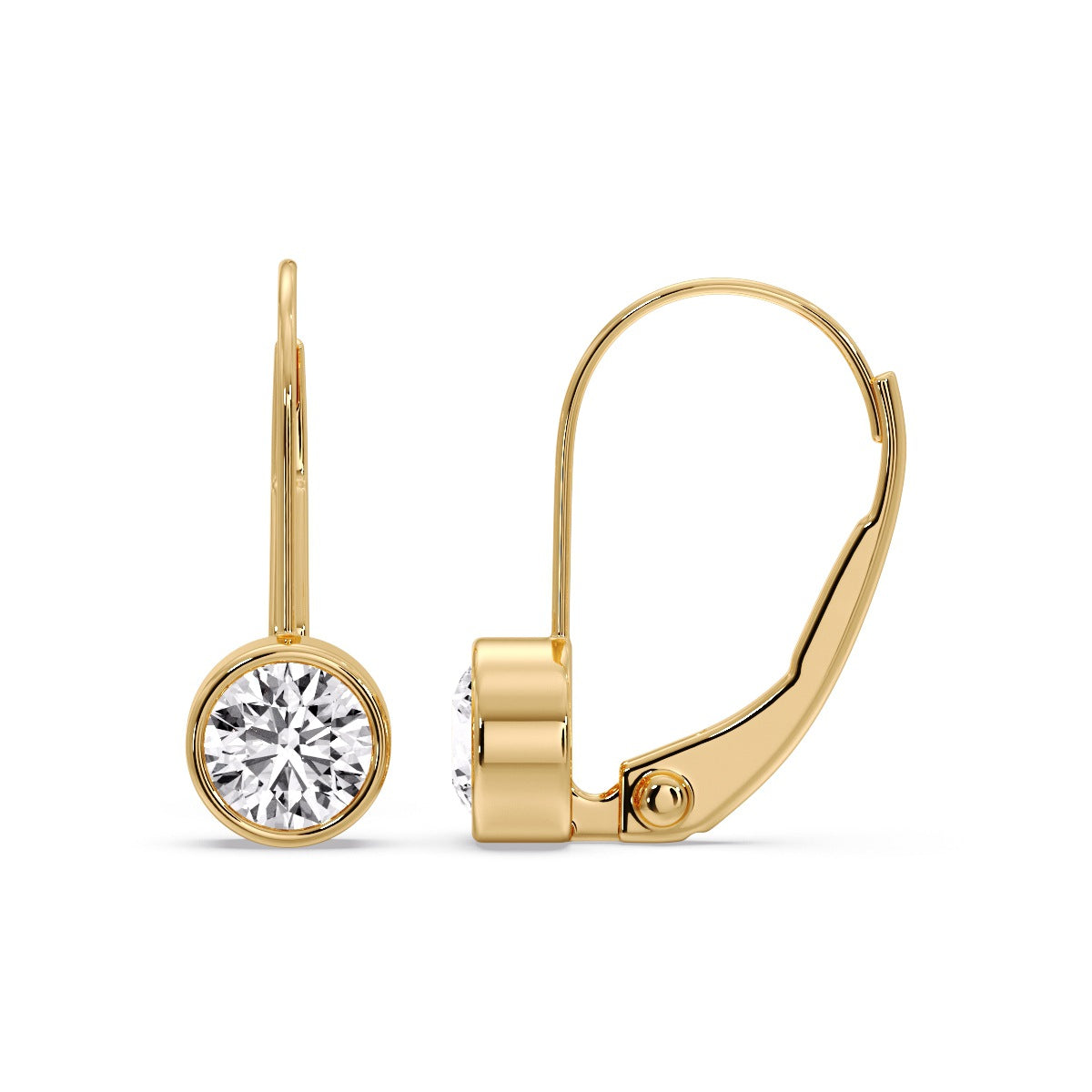 Lever Back Bezel Set Round Diamond Earrings